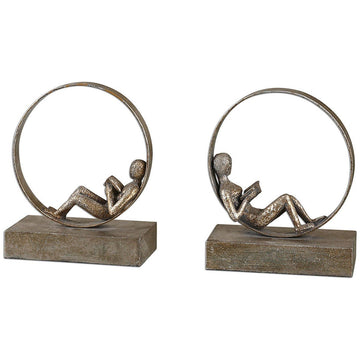 Uttermost Lounging Reader Antique Bookends, Set of 2