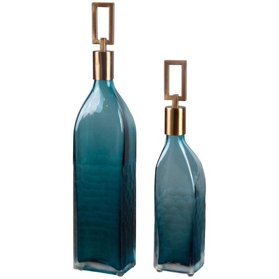 Uttermost Annabella Teal Glass Bottles, 2-Piece Set