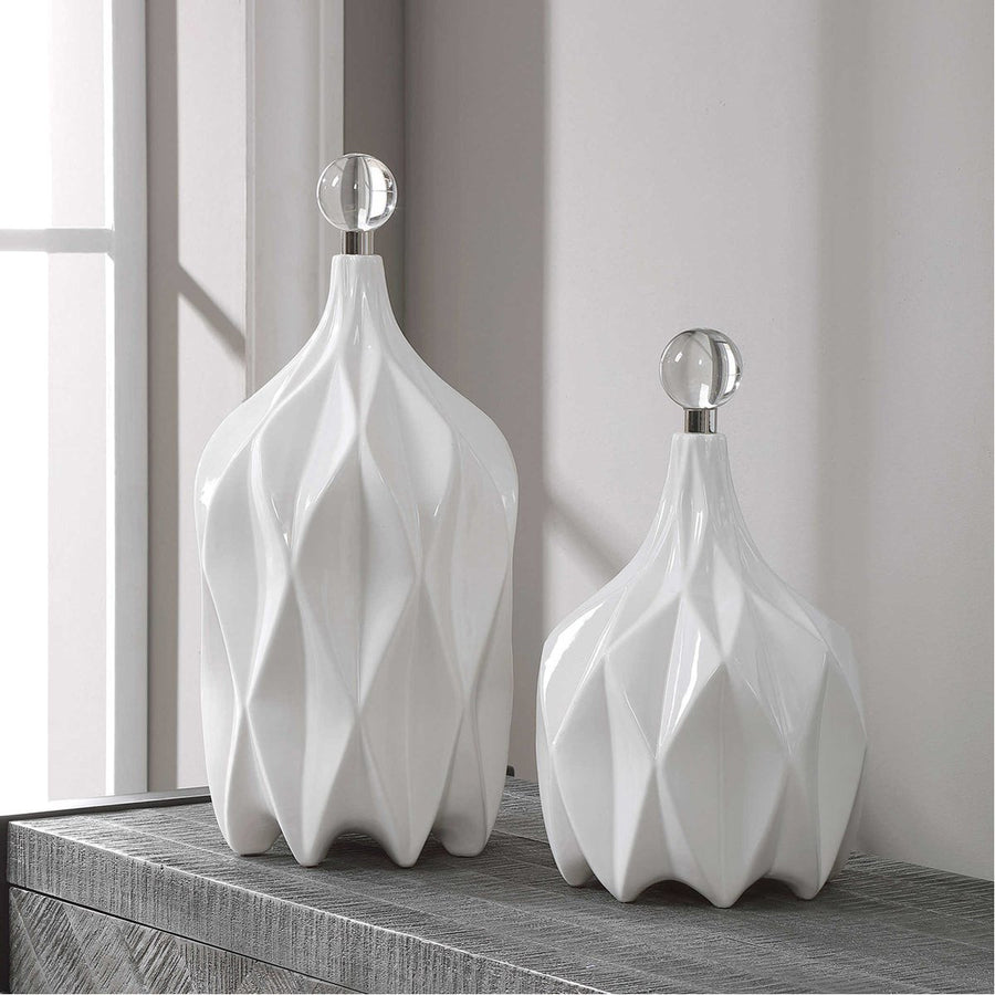 Uttermost Klara White Bottles, 2-Piece Set