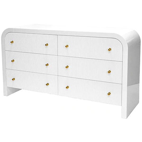 Worlds Away Valentina Waterfall Edge Chest in White Lacquer