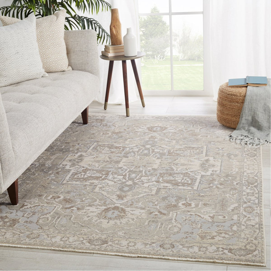 Jaipur Vienne Alain Medallion Border Gray Cream VNE01 Rug