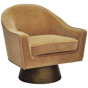 Worlds Away Dominic Swivel Chair with Bronze Base in Camel Velvet