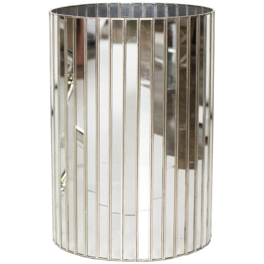 Worlds Away Round Faceted Antique Mirror Wastebasket