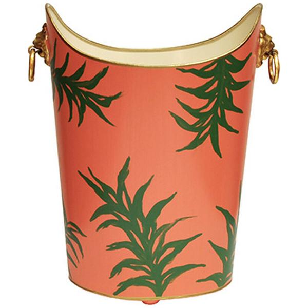 Worlds Away Oval Wastebasket with Lion Handles in Palm