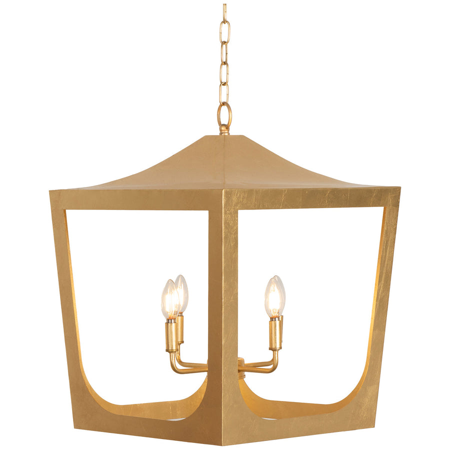 Worlds Away Modern Pagoda Lantern with 4-Light Gold Leaf Cluster