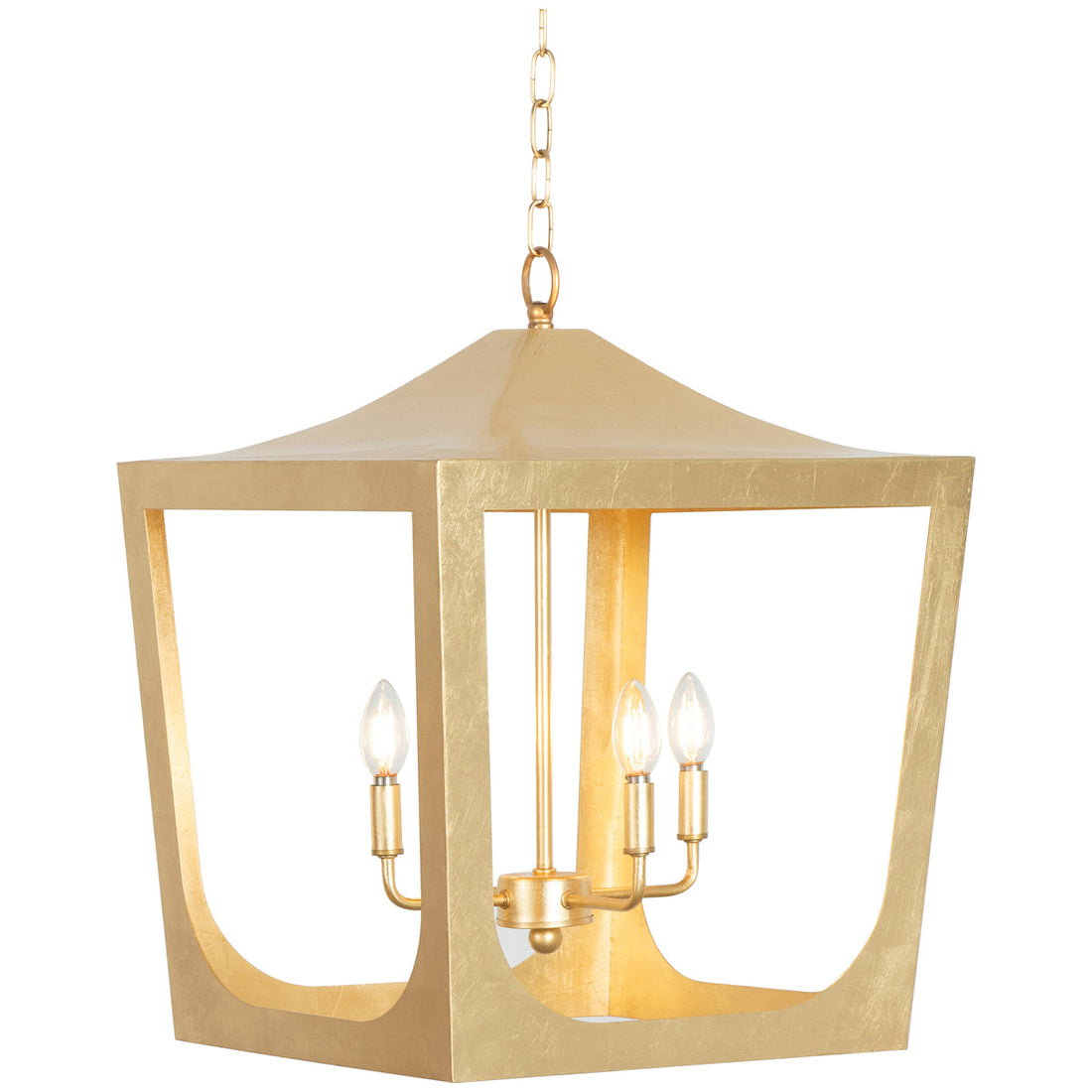 Worlds Away Modern Pagoda Lantern with 4-Light Gold Leaf Cluster