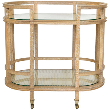 Worlds Away Oval Bar Cart with 2-Natural Cane Shelves