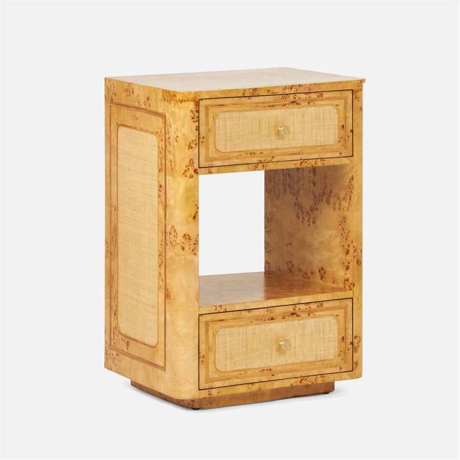 Made Goods Beaumont Single Burl Nightstand with Raffia Panels