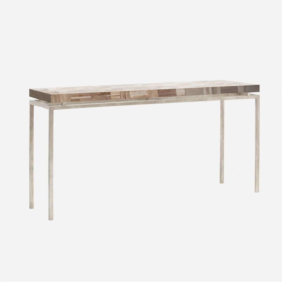 Made Goods Benjamin Floating Leg Console Table in Petrified Wood Top