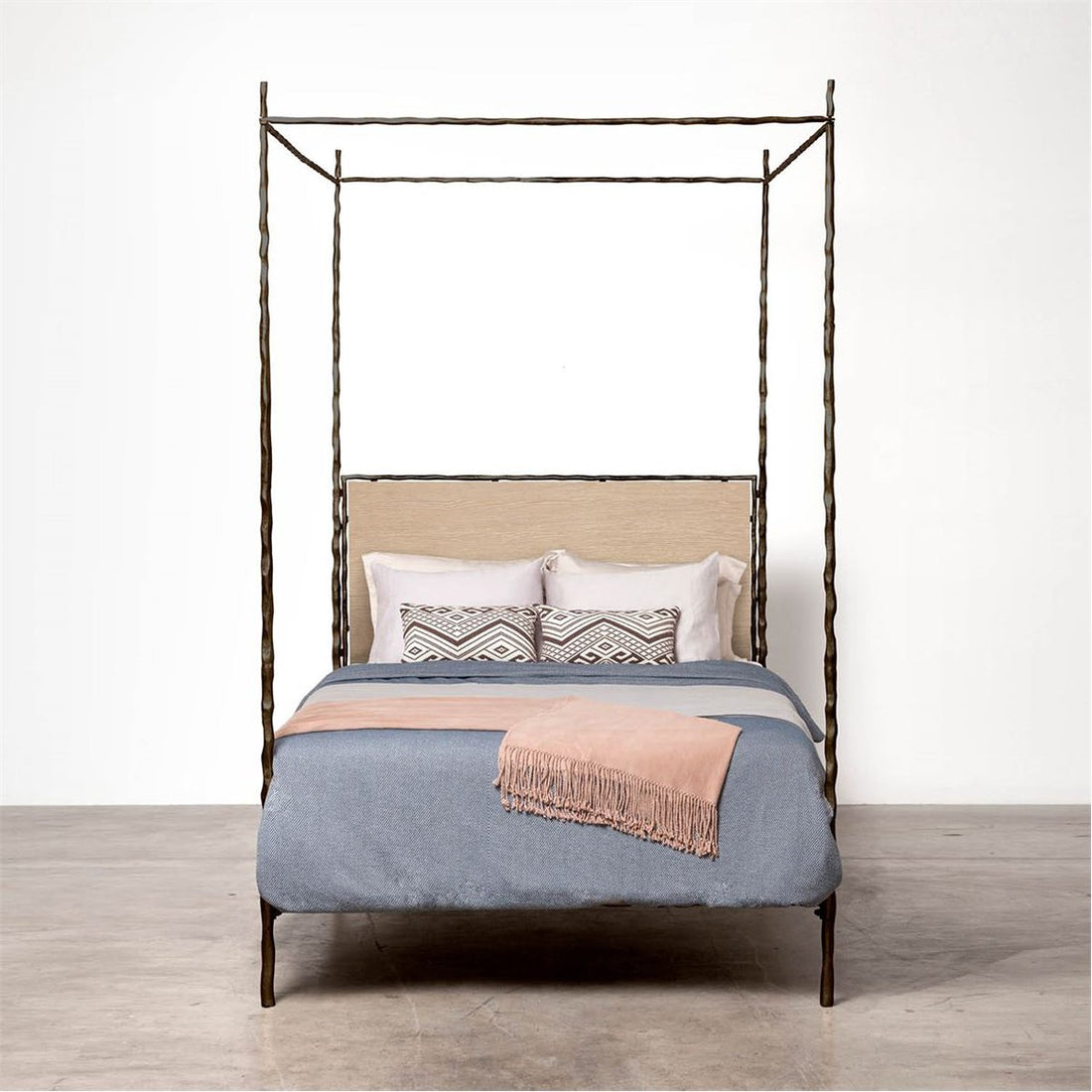 Made Goods Brennan Short Textured Iron Canopy Bed in Brenta Cotton Jute