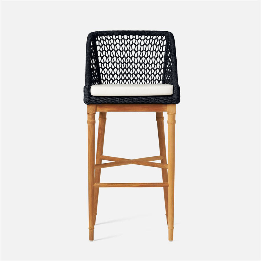 Made Goods Chadwick Woven Rope Outdoor Bar Stool in Danube Fabric