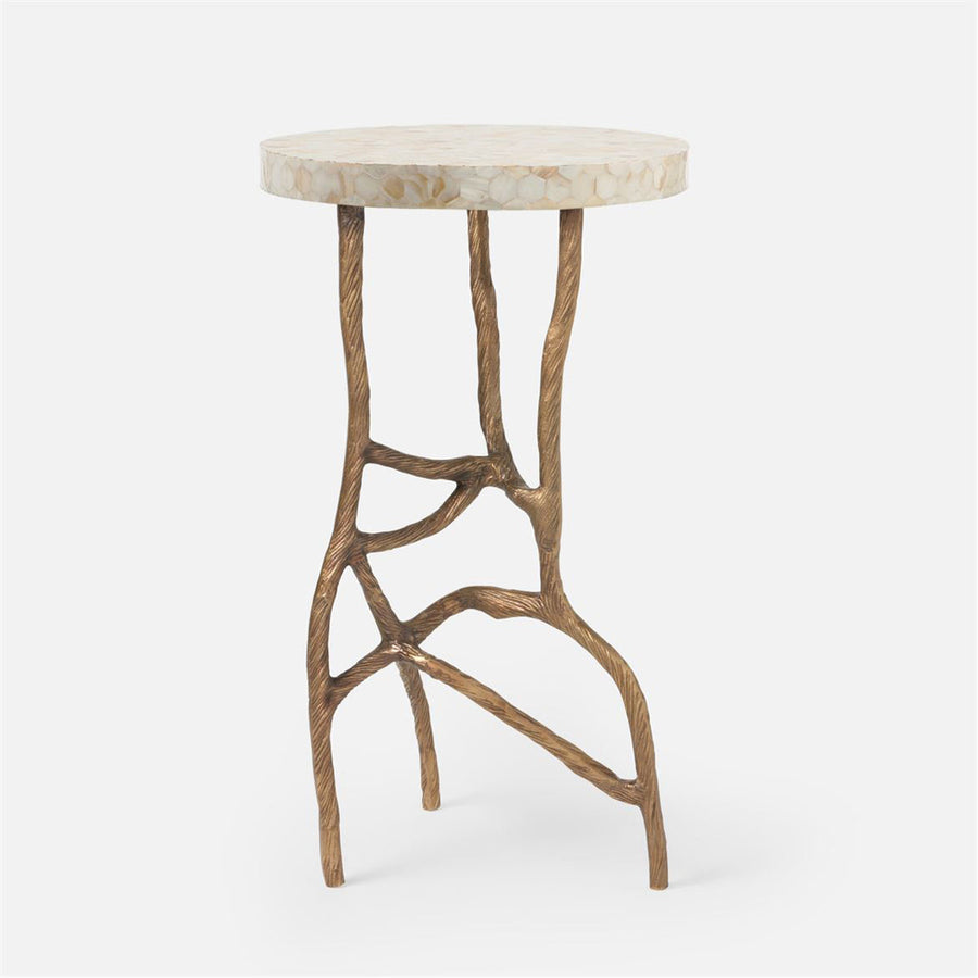 Made Goods Genevier Brass Tripod Base Side Table in Shell