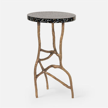 Made Goods Genevier Brass Tripod Base Side Table in Resin/Mop Shell