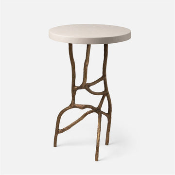 Made Goods Genevier Brass Tripod Base Side Table in Faux Canvas