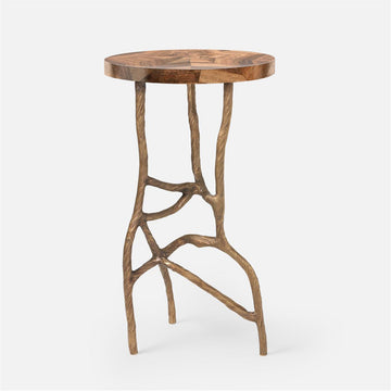 Made Goods Genevier Brass Tripod Base Side Table in Banana Bark