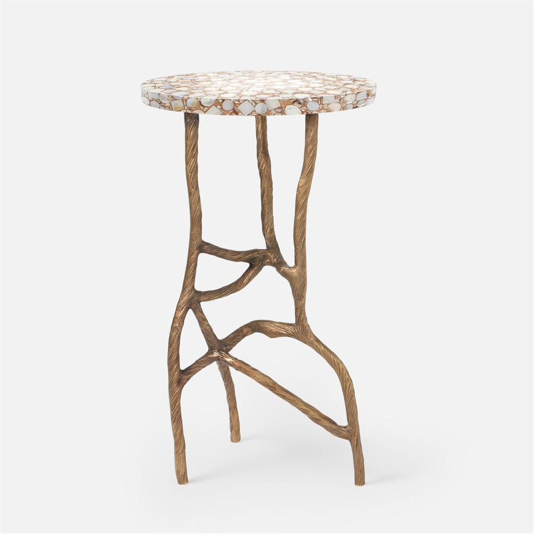 Made Goods Genevier Brass Tripod Base Side Table in Shell