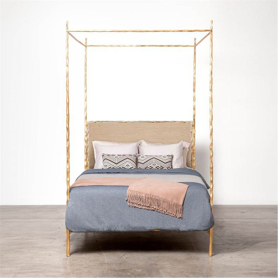 Made Goods Brennan Short Textured Canopy Bed in Nile Fabric