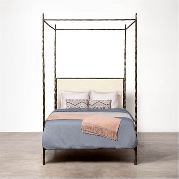 Made Goods Brennan Tall Textured Canopy Bed in Faux Raffia