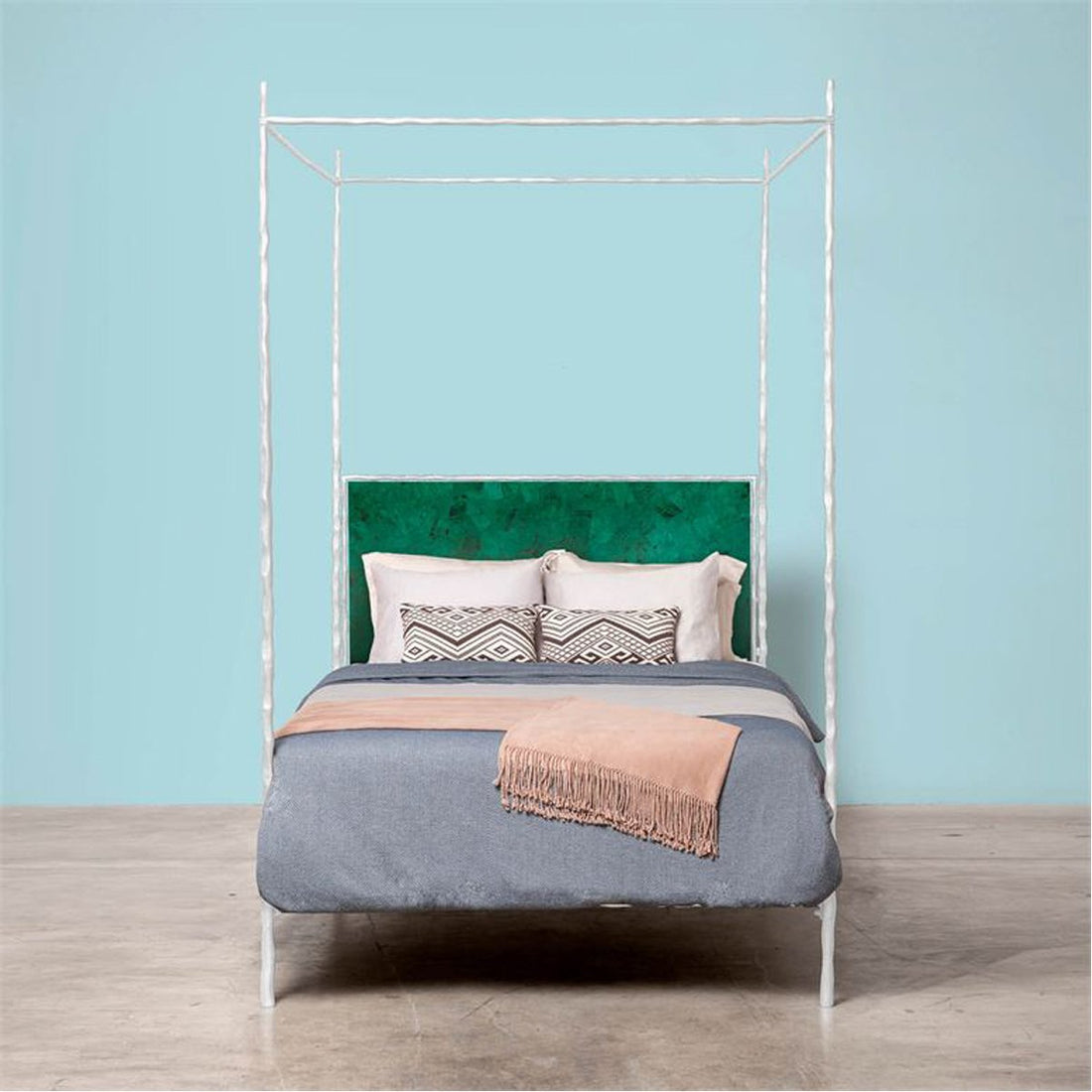 Made Goods Brennan Tall Textured Canopy Bed in Emerald Shell