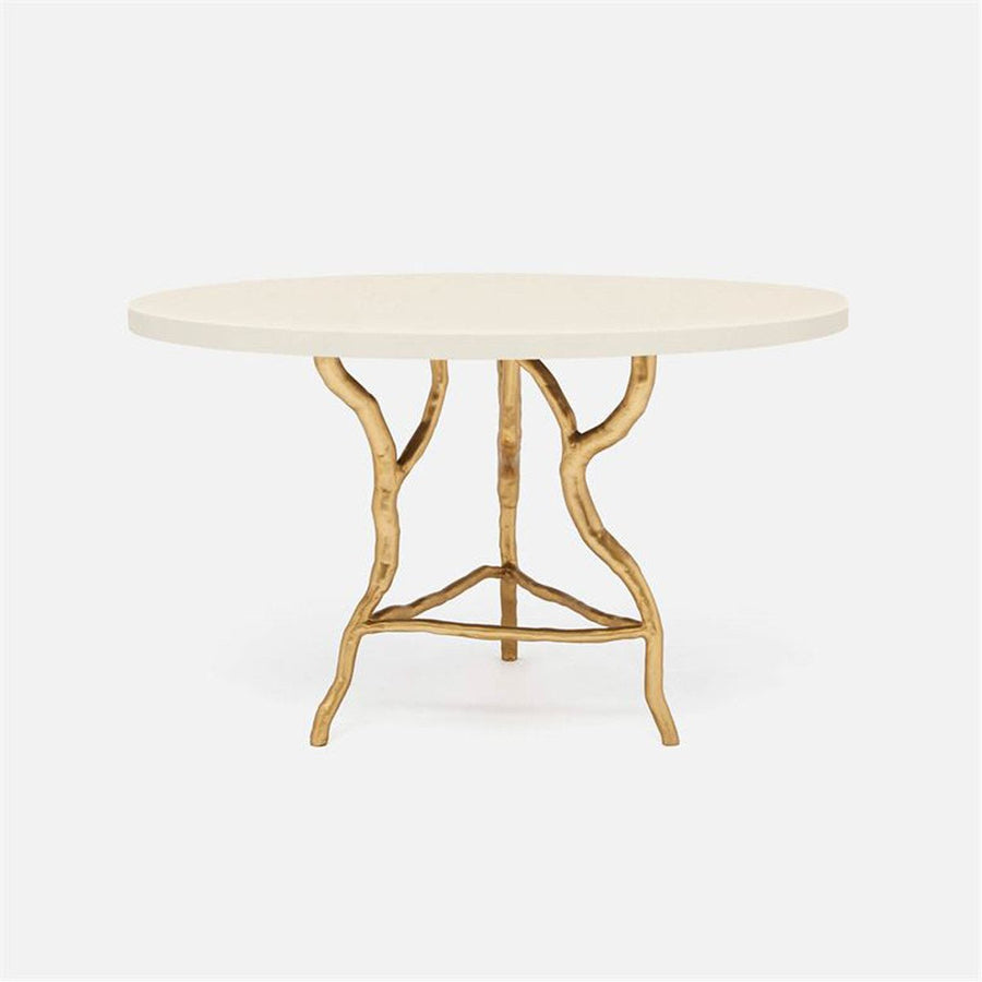 Made Goods Royce Abstract Branch Round Dining Table in Faux Belgian Linen Top