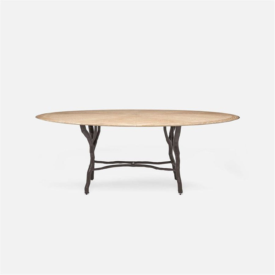 Made Goods Royce Abstract Branch Oval Dining Table in Cerused Oak Top