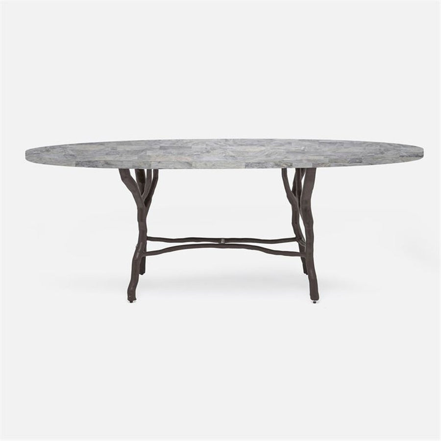 Made Goods Royce Abstract Branch Oval Dining Table in Stone Top