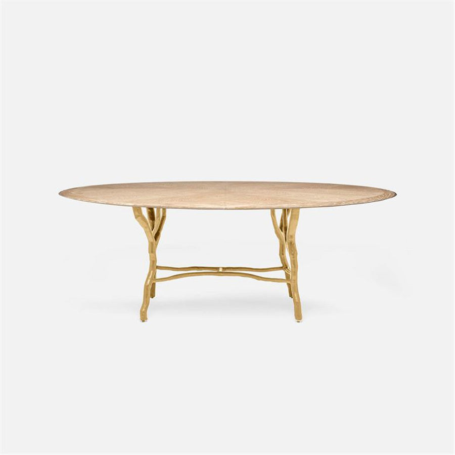 Made Goods Royce Abstract Branch Oval Dining Table in Cerused Oak Top