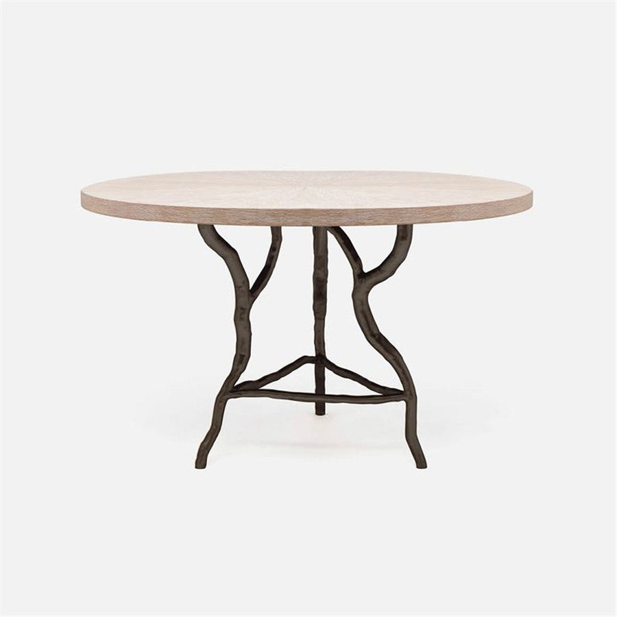 Made Goods Royce Abstract Branch Round Dining Table in Cerused Oak Top