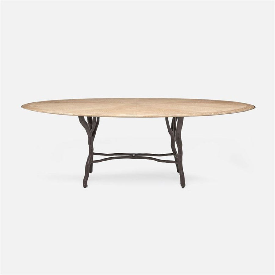 Made Goods Royce Abstract Branch Oval Dining Table in Cerused Oak Top