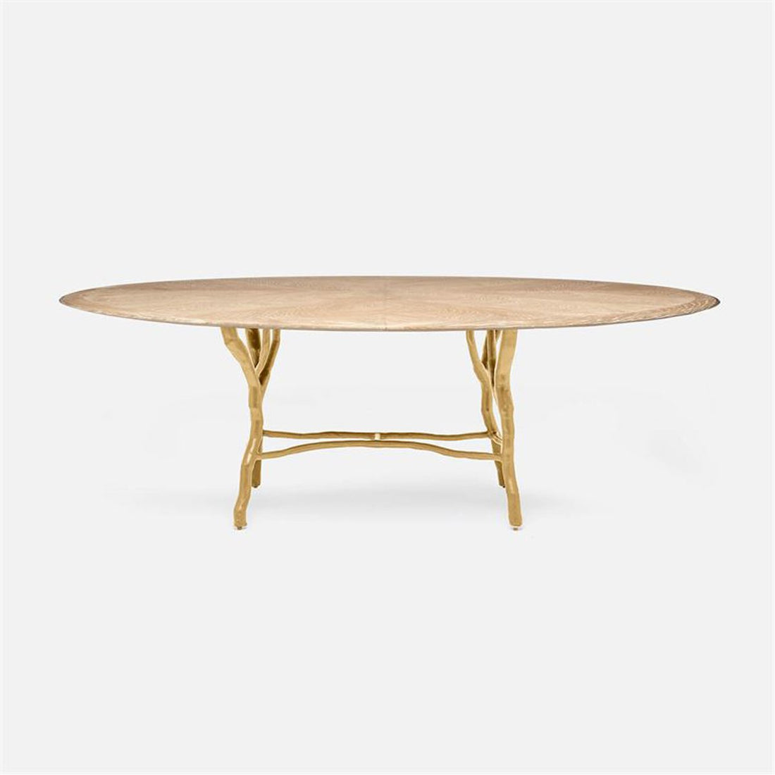 Made Goods Royce Abstract Branch Oval Dining Table in Cerused Oak Top