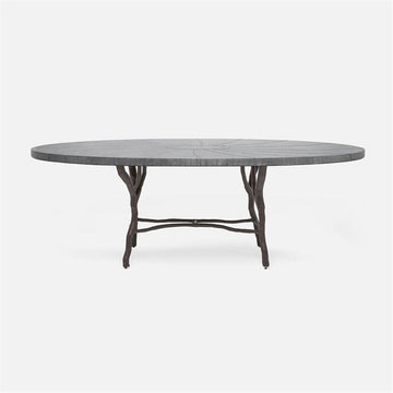 Made Goods Royce Abstract Branch Oval Dining Table in Zinc Metal Top