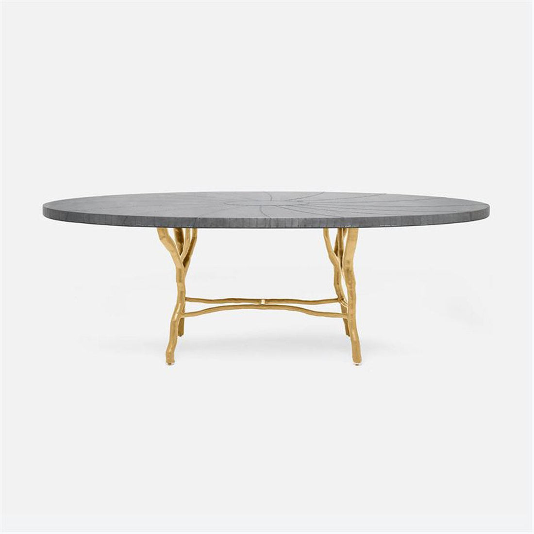 Made Goods Royce Abstract Branch Oval Dining Table in Zinc Metal Top