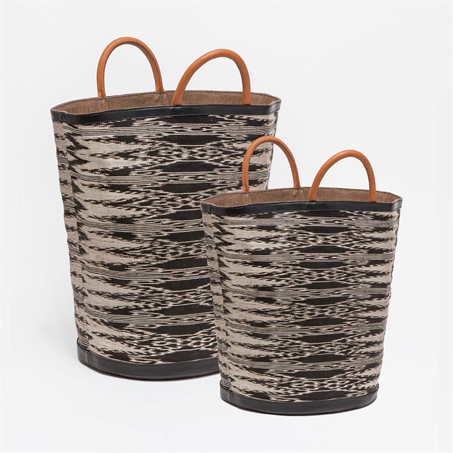 Made Goods Aubrie Pattern Fabric Leather Handles Basket, 2-Piece Set