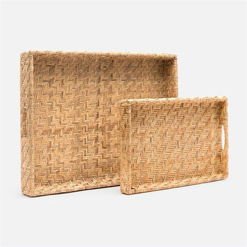 Made Goods Cadie Flat Rattan Tray, 2-Piece Set