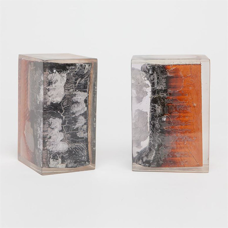 Made Goods Eskor Burnt Wood and Resin Block Bookends, 2-Piece Set