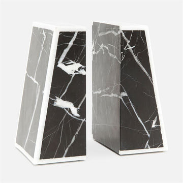 Made Goods Griffen Nero Marble Outdoor Bookends with White Border, 2-Piece Set