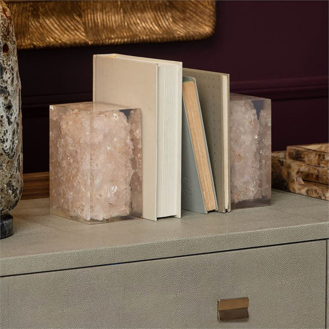 Made Goods Jessie Pale Pink Quartz Bookends, 2-Piece Set